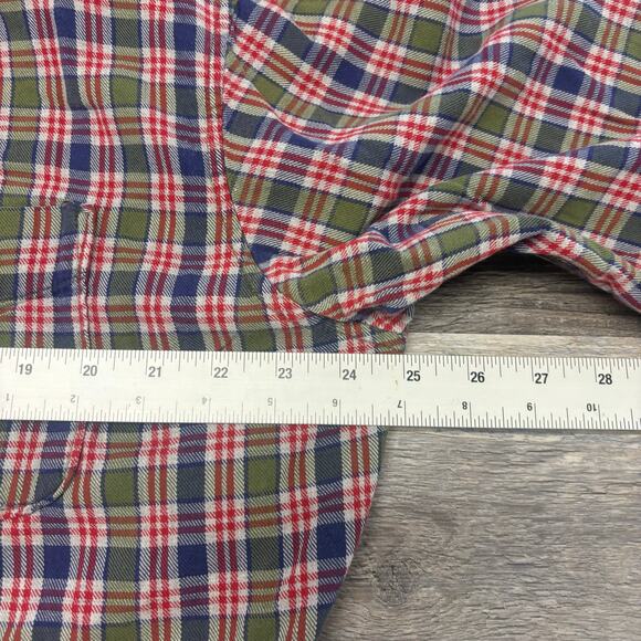 Vintage 90s J Crew Red Mens L Tartan Plaid Button Up Shirt Cotton Long Sleeve‎ - Picture 6 of 8